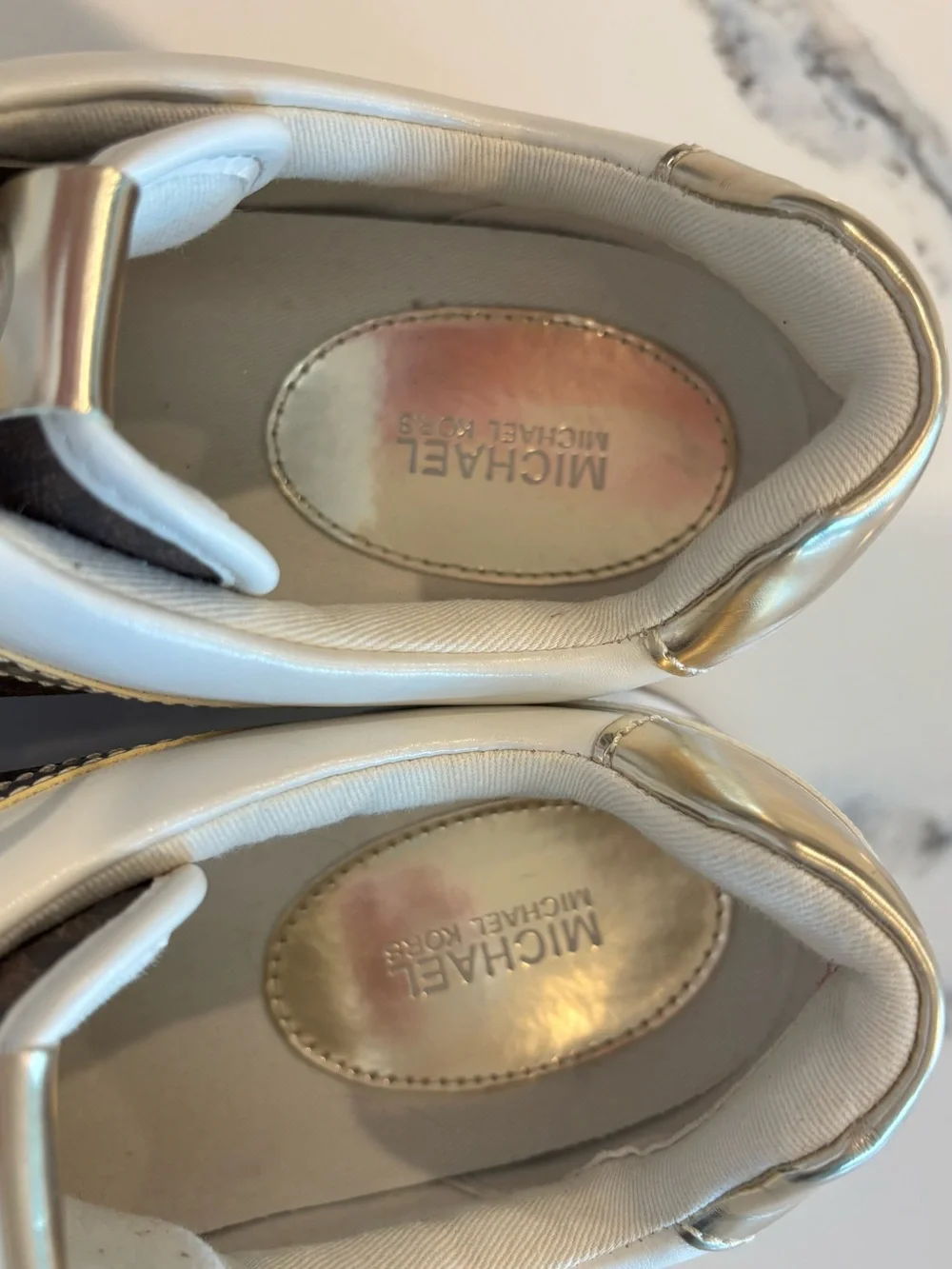 Michael Kors Cream, Brown and Gold Logo Platform Sneaker